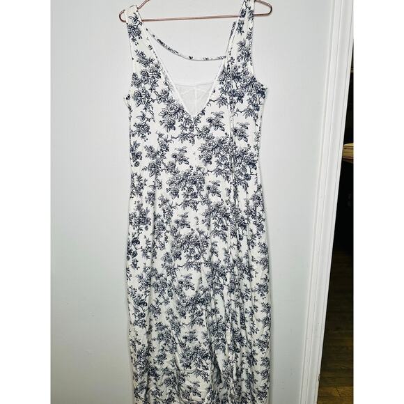 JASON WU White Blue Floral Print Sleeveless Lace Insert Criss Cross Back Dress12 - Picture 7 of 16